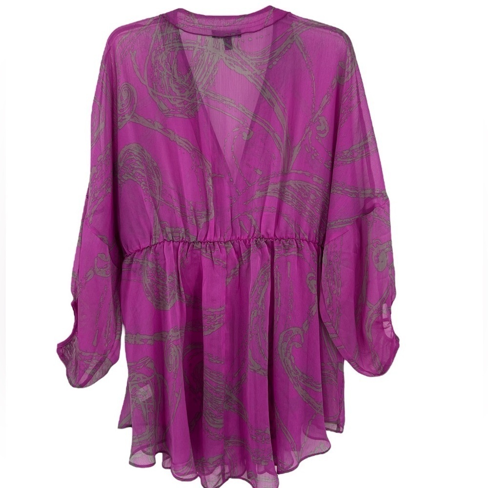 Lane Bryant puff sleeves, baby doll fairy Milkmaid silky Tunic pink 16